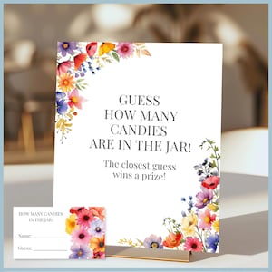 Baby in Bloom Theme Baby Shower Guess How Many Candies in the Jar Game Sign, Printable Template, Spring Floral Wildflower Decor, Wild Flower