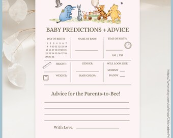 Pink Classic Winnie the Pooh Baby Shower Game Baby Predictions & Advice Printable Template, A Little Hunny is on the Way, Vintage Pooh Bear