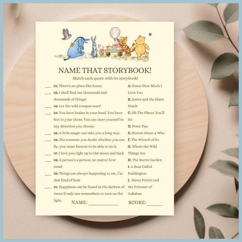 Classic Winnie the Pooh Baby Shower Game Name That Storybook Game Printable Template A Little Hunny is on the Way Vintage Pooh Bear Neutral image 5