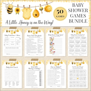 A Little Honey is on the Way Bee Theme Baby Shower 50 Games Bundle, Printable Templates, Editable Activities, Due Date Calendar, Signs