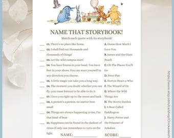 White Classic Winnie the Pooh Baby Shower Game Name That Storybook Printable Template A Little Hunny is on the Way Vintage Pooh Bear Neutral