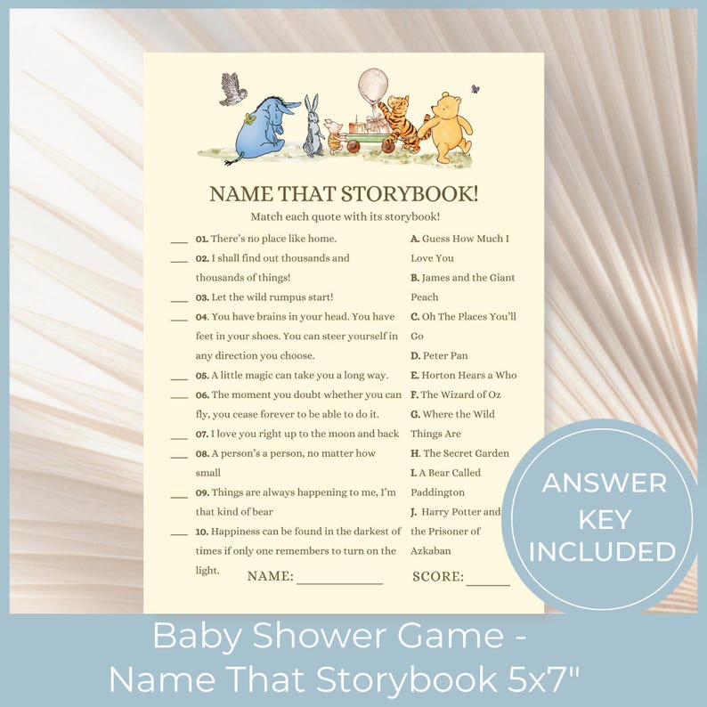 Classic Winnie the Pooh Baby Shower Game Name That Storybook Game Printable Template A Little Hunny is on the Way Vintage Pooh Bear Neutral image 4