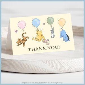 Classic Winnie the Pooh Baby Shower Thank You Card Printable Template, A Little Hunny is On The Way, Vintage Pooh Bear Stationery, Editable