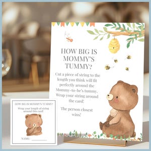 We Can Bearly Wait Theme Baby Shower How Big is Mommy's Tummy String Game Sign Printable Templates, Woodland Teddy Bear Decor, Editable