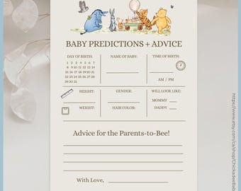 Beige Classic Winnie the Pooh Baby Shower Game Baby Predictions & Advice Printable Template, A Little Hunny is on the Way, Vintage Pooh Bear