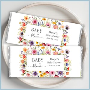 Baby in Bloom Baby Shower Chocolate Bar Wrapper Label Printable Template, Wildflower Spring Floral, Wild Flower Gender Neutral, Candy Favors