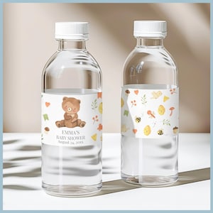 We Can Bearly Wait Theme Baby Shower Water Bottle Label Printable Template, Woodland Teddy Bear Decor, Editable, Gender Neutral, Drinks