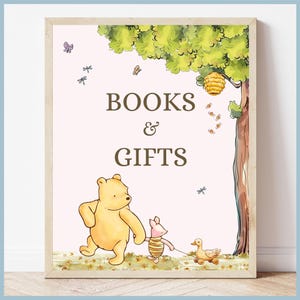 Pink Classic Winnie the Pooh Baby Shower Books & Gift Sign Printable Template, A Little Hunny is on the Way, Pooh Bear Decor, Gift Table