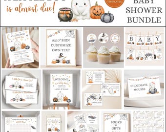 A Little Boo is Almost Due Halloween Theme Baby Shower Large Bundle Printable Templates, Editable Stationery Welcome Sign Games Signs Decor