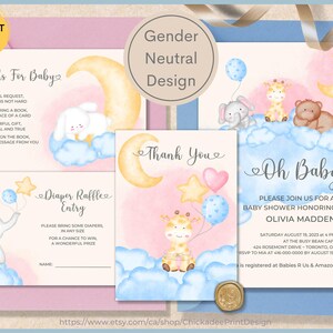 Baby Shower Invitation Set, Oh Baby Nursery Animals Printable Templates, Gender Neutral,  Diaper Raffle, Card, Books for Baby Thank You Card