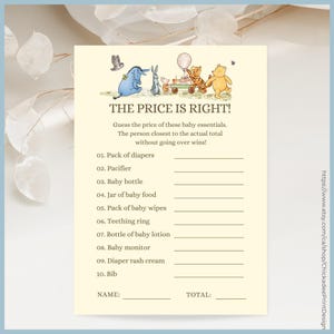 Classic Winnie the Pooh Baby Shower Game The Price Is Right Printable Template, A Little Hunny is on the Way, Vintage Pooh Bear, Neutral