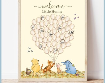 Classic Winnie the Pooh Baby Shower Please Sign Our Balloon Signature Guestbook Sign Printable Template, A Little Hunny is on the Way, Bear