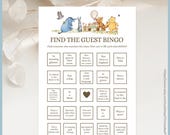 White Classic Winnie the Pooh Baby Shower Game - Find the Guest Bingo Printable Template, A Little Hunny is on the Way, Vintage Pooh Bear