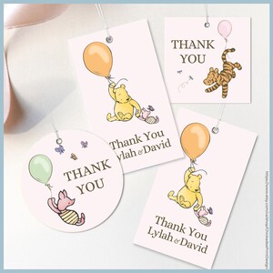 Pink Classic Winnie the Pooh Baby Shower Favor Tag Printable Template, A Little Hunny is on the Way, Pooh Bear Personalize Gift Tag, Girl