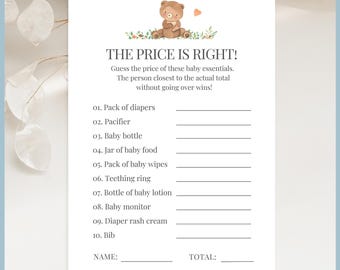 We Can Bearly Wait Theme Baby Shower Game - The Price is Right Printable Template Woodland Teddy Bear Gender Neutral Party Editable Activity