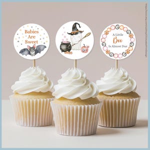 A Little Boo Is Almost Due Halloween Theme Baby Shower Cupcake Topper Printable Template Set, Cute Ghost Decor, Cake Picks, Gender Neutral