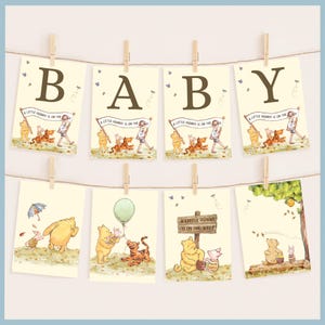 Classic Winnie the Pooh Baby Shower Bunting Banner Sign Printable Template, A Little Hunny is on the Way, Pooh Bear Decor, Alphabet Flag