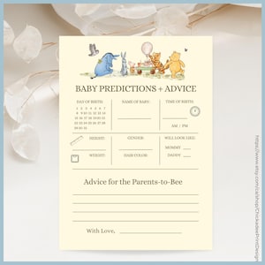 Classic Winnie the Pooh Baby Shower Game Baby Predictions & Advice Printable Template, A Little Hunny is on the Way Pooh, Vintage Pooh Bear