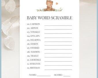 We Can Bearly Wait Theme Baby Shower Game - Baby Word Scramble Set Printable Templates, Woodland Teddy Bear, Gender Neutral Party, Editable