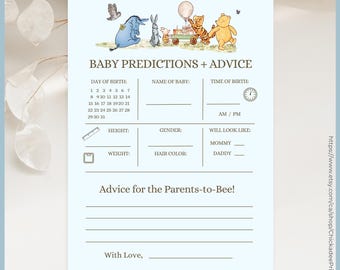 Blue Classic Winnie the Pooh Baby Shower Game Baby Predictions & Advice Printable Template, A Little Hunny is on the Way, Vintage Pooh Bear
