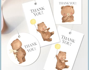 We Can Bearly Wait Baby Shower Favor Tag Printable Template, Woodland Teddy Bear, Personalized Gift Tag, Editable, Gender Neutral Thank You