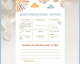Here Comes the Son Theme Vintage Baby Shower Game - Baby Predictions and Advice Printable Template Boho Sunshine Retro Sun Boy Party