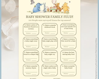 Classic Winnie the Pooh Baby Shower Game Family Feud, Printable Template, A Little Hunny is on the Way, Vintage Pooh Bear, Gender Neutral