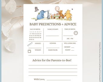 White Classic Winnie the Pooh Baby Shower Game Baby Predictions & Advice Printable Template, A Little Hunny is on the Way Vintage Pooh Bear