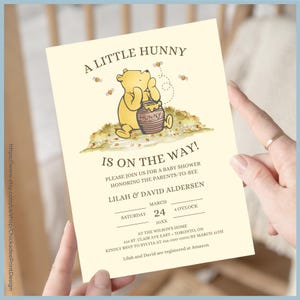 Classic Winnie the Pooh Baby Shower Invitation Printable Template, A Little Hunny is On The Way, Vintage Pooh Bear Stationery Digital Invite