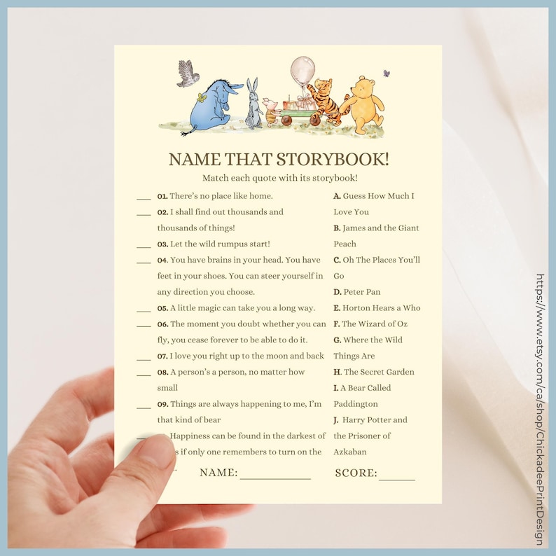 Classic Winnie the Pooh Baby Shower Game Name That Storybook Game Printable Template A Little Hunny is on the Way Vintage Pooh Bear Neutral image 3