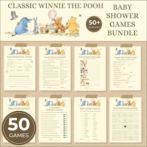 Classic Winnie the Pooh Baby Shower 50 Games Bundle, Printable Templates, A Little Hunny is on the Way, Vintage Pooh Bear, Gender Neutral