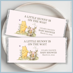 Pink Classic Winnie the Pooh Baby Shower Chocolate Bar Wrapper Label Printable Template, A Little Hunny is on the Way Vintage Pooh Bear Girl