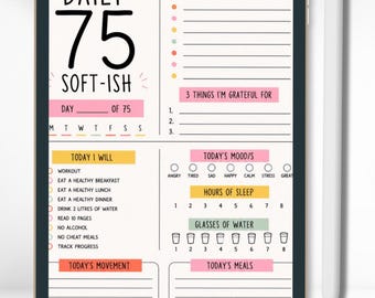 75 Soft Challenge Tracker,  Meal Planner Ipad , Notebook Workout Tracker , Weight Loss Planner PDF,  Editable 75 Soft Health Planner Tracker