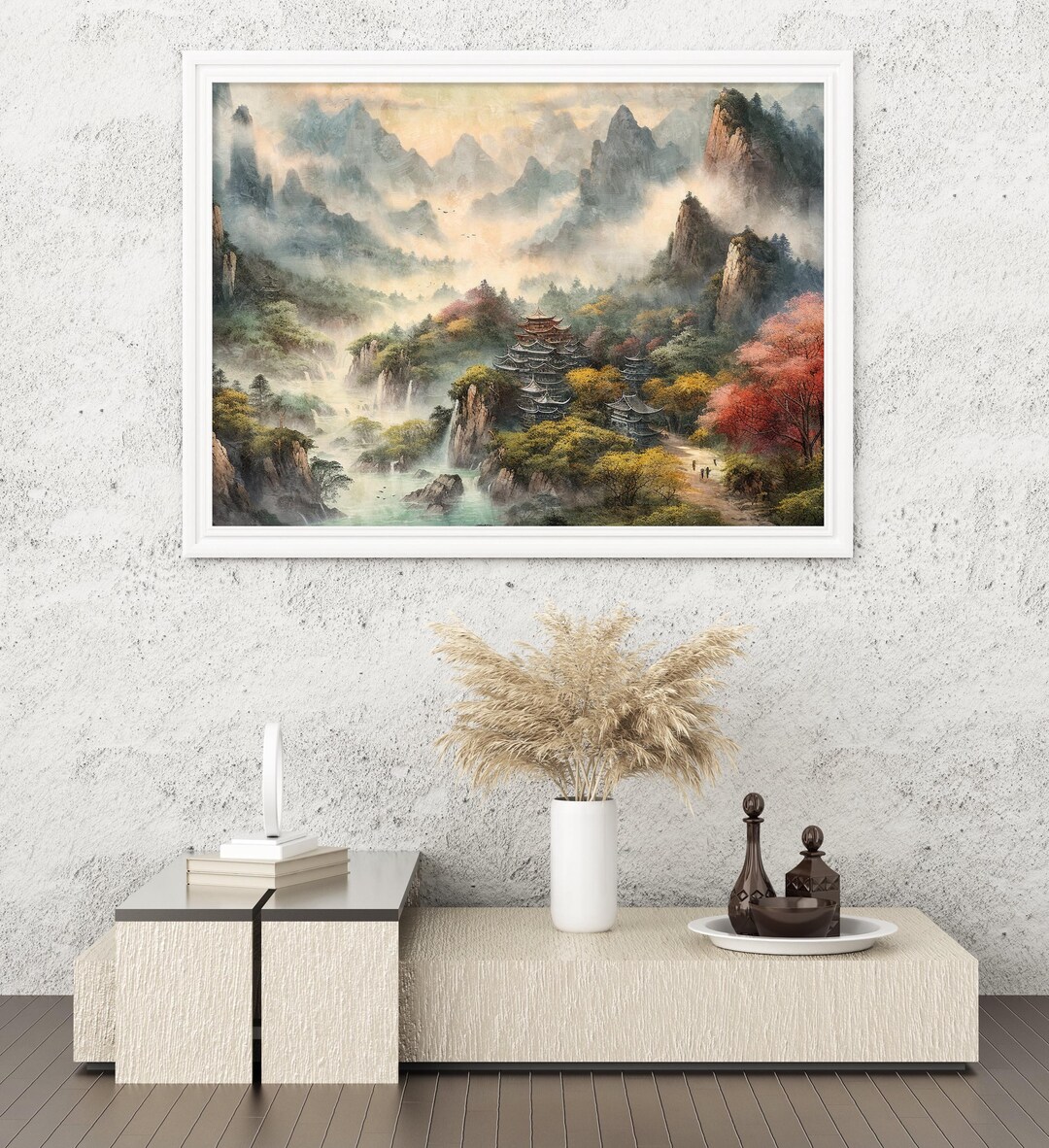Japanese Waterfall Canvas Art: Zen Landscape (instant Download) Home ...