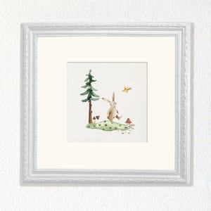 Printable Bunny on a Forest Digital Art Print, Cute Rabbit Wall Art, Cute Animal Illustration, Instant Download home Decor, nursery decor