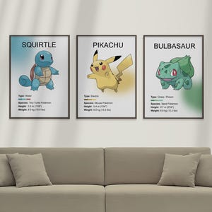 Pokemo Poster set of 3, Japanese Cartoon Pokemo Digital Art, Anime Poster, Pokemo art, Kids Wall Decor, Instant Download, Gift Idea
