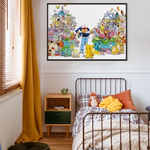 Pokemo Poster Decor, Japanese Cartoon Pokemo Digital Art, Anime Poster, Pokemo art, Kids Wall Decor, Instant Download, Gift Idea