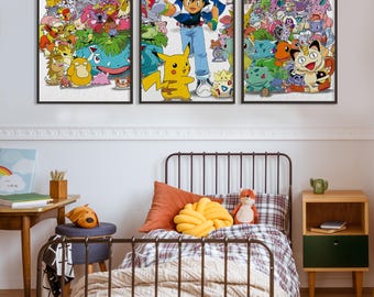 Pokemo Poster 3er Set: Japanischer Anime Kinderzimmer Dekor (Digitaler Download A3 PNG)