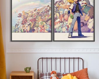 Pokemo Aquarell Art Prints Set: Anime Kinderzimmer Dekor (Digitaler Download, 40x50cm und 16,3x24cm)