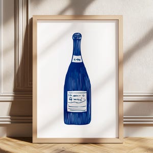 Modern Wine Bottle Wall Art, Minimalist Kitchen Decor, Wine Print for Dining Room, Contemporary Wine Lover Gift, Blue Line Art Poster