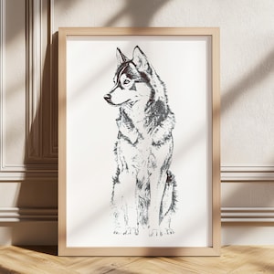 Husky Stands Vintage Print, Farmhouse Wall Art, Husky Poster Art, Antique Vintage Painting, Country Wall Art, Dog Drawing, Dog Wall Art