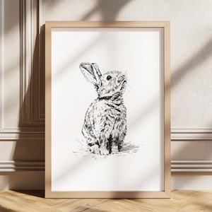 Rabbit Vintage Print, Rabbit vintage drawing, Animal nursery wall art, Farmhouse wall decor, Countryside print, Woodland wall art