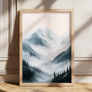 Beruhigende Blick auf die Berge, minimalistische Gelassenheit Wandkunst, Natur digitaler Download, modernes entspannendes Poster, friedliche Wohnkultur