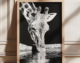 Giraffe print, Giraffe wall art, Giraffe vintage drawing, Animal nursery print, Farmhouse wall decor