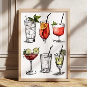 Cocktails Poster, Cute Drinks Printable Art, Trendy Wall Art Drinks Print, Retro Bar Cart Art, Wine Prints for Kitchen Decor