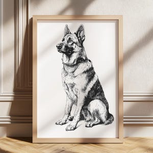 German Shepherd Vintage Print, Dog Vintage Print, Dog Drawing Art, Farmhouse Print, Antique Vintage Painting, Country Wall Art, Digital Art