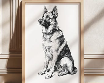 Deutscher Schäferhund Vintage Druck, Hund Vintage Druck, Hund Zeichnung Kunst, Bauernhaus Druck, Antike Vintage Malerei, Land Wandkunst, digitale Kunst