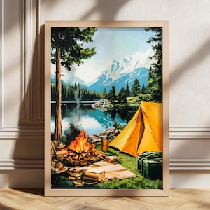 Camping Retro Zelt Wand Kunst Druck, Camping Poster, Wohnzimmer Dekor, Outdoor Dekor, Camping Prints, Outdoor Poster