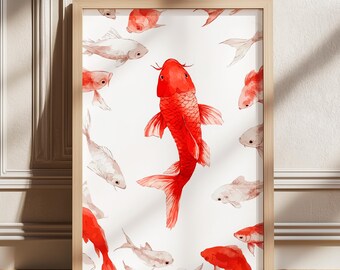 Impressão de Koi Vermelha, Impressão Japonesa, Impressão Vintage, Arte de Parede Imprimível, Arte de Parede Moderna, Arte de Parede Estética, Impressão de Arte Japonesa, Impressão de Koi