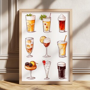 Cocktailprint, wijngejuichprint, cocktailprint, barwagen Art Print, maximalistische keukenprint, wijnliefhebber cadeau, kleurrijke drankprint